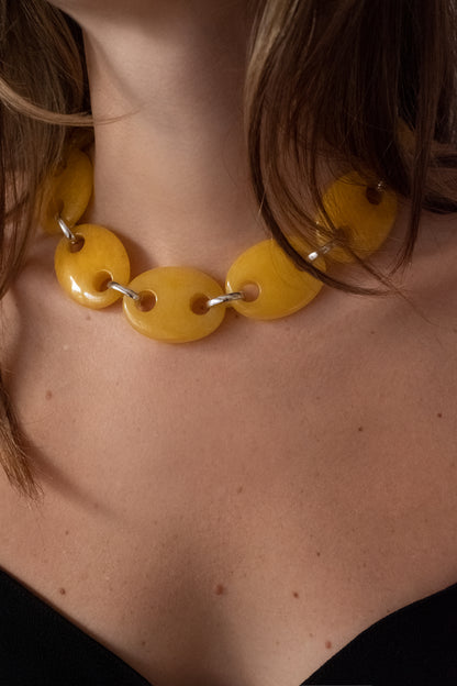 Oval Yellow Jade Link Chain Necklace