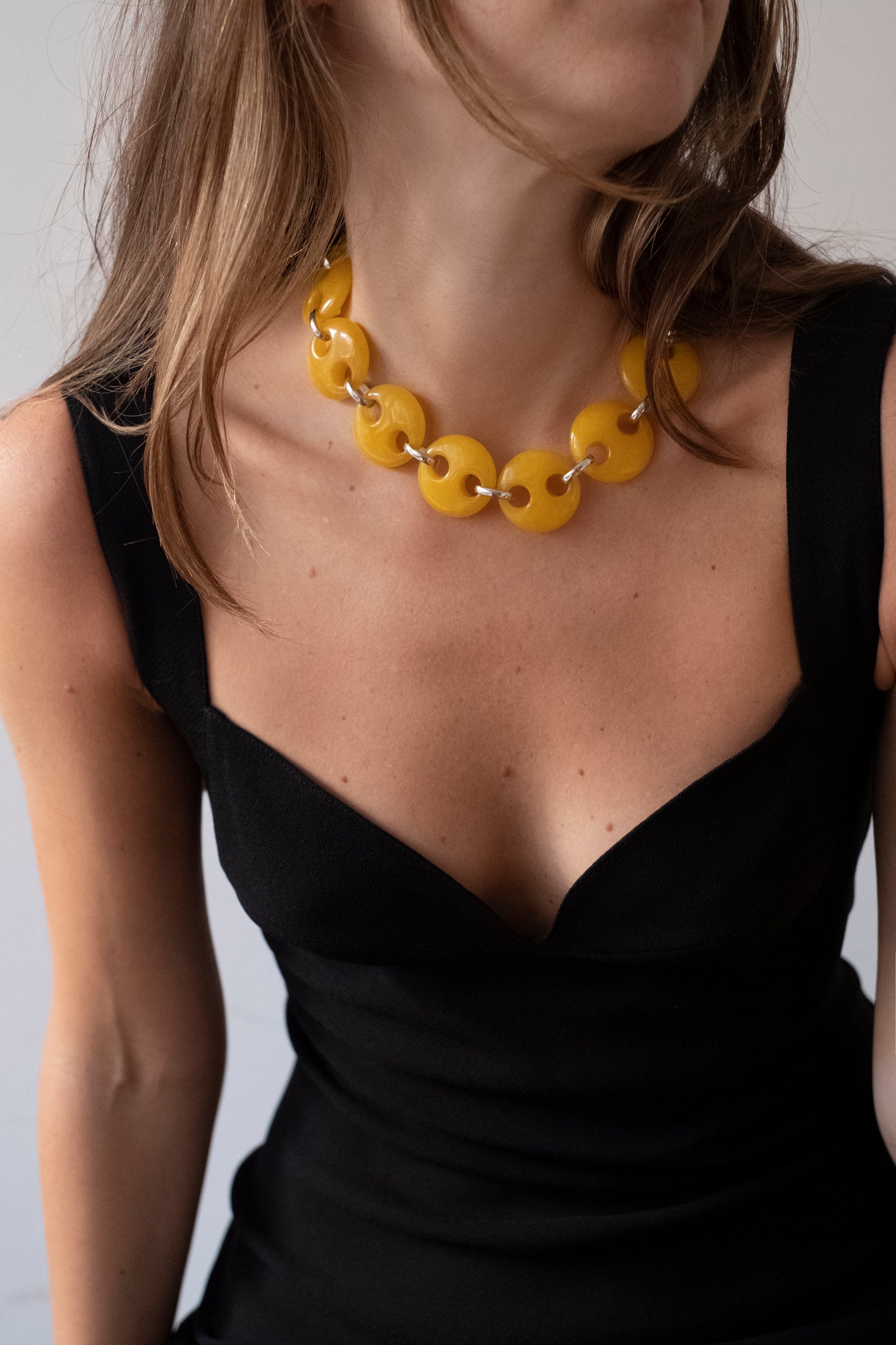 Circle Yellow Jade Link Chain Necklace