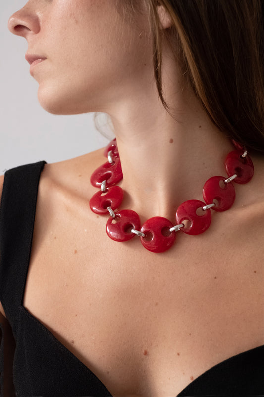 Circle Red Jade Link Chain Necklace