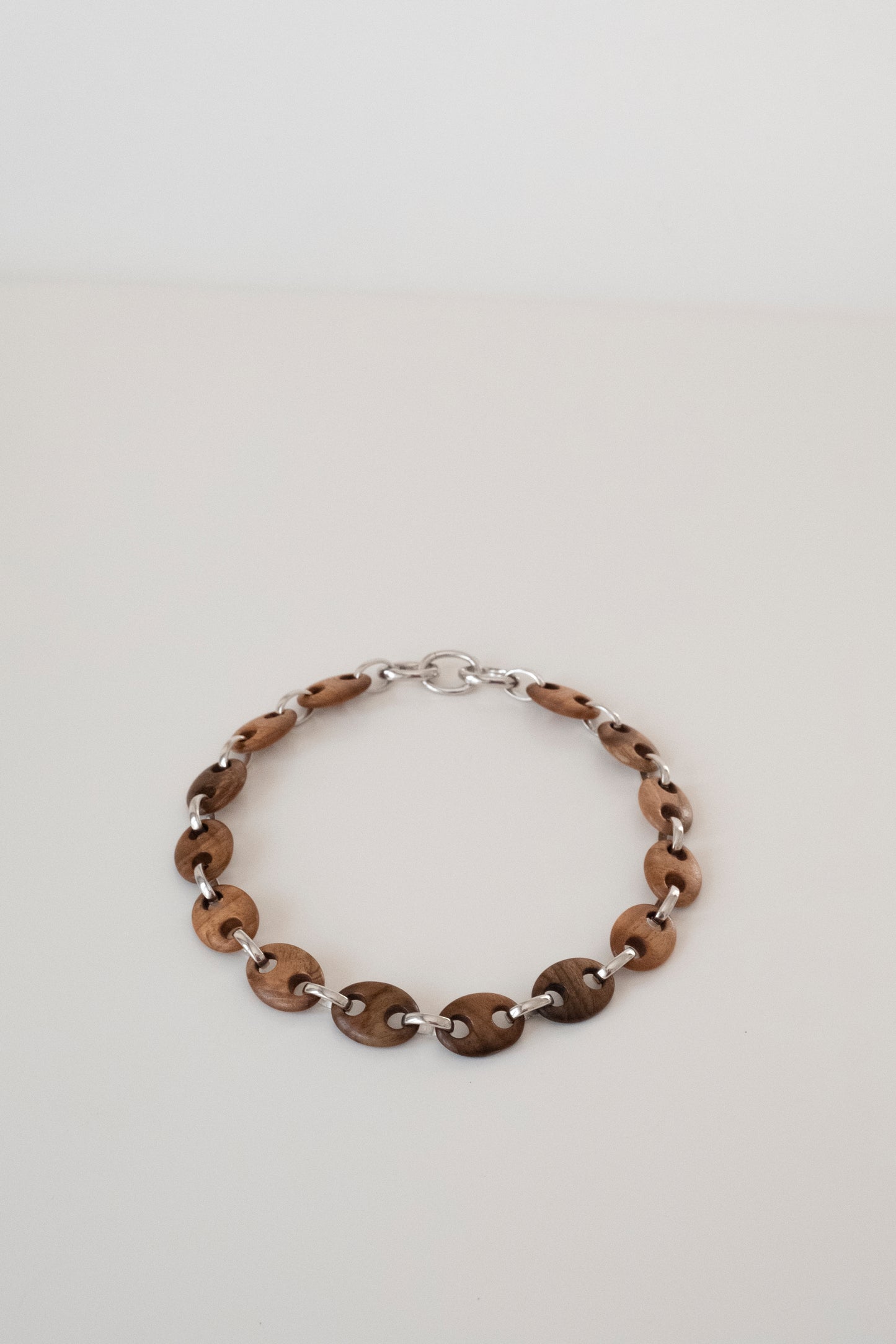 Mini Oval Walnut Ebony Link Chain Necklace