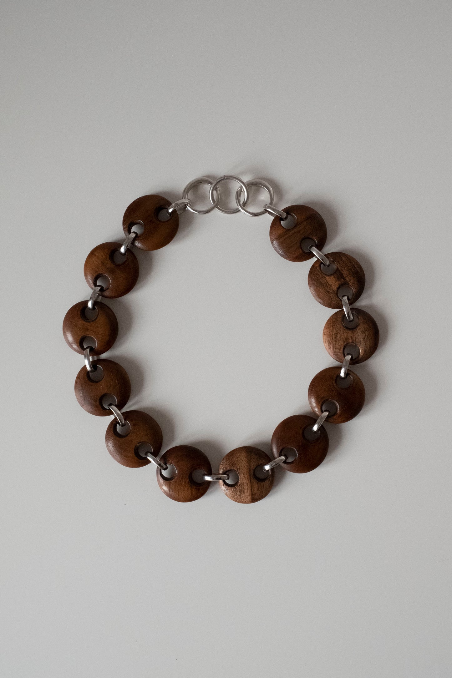 Circle Walnut Link Chain Necklace