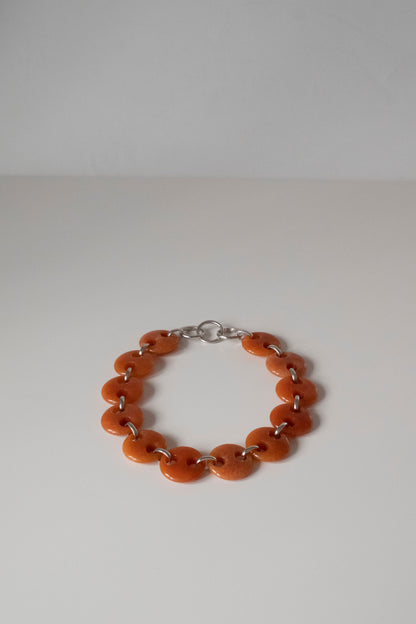 Circle Orange Jade Link Chain Necklace