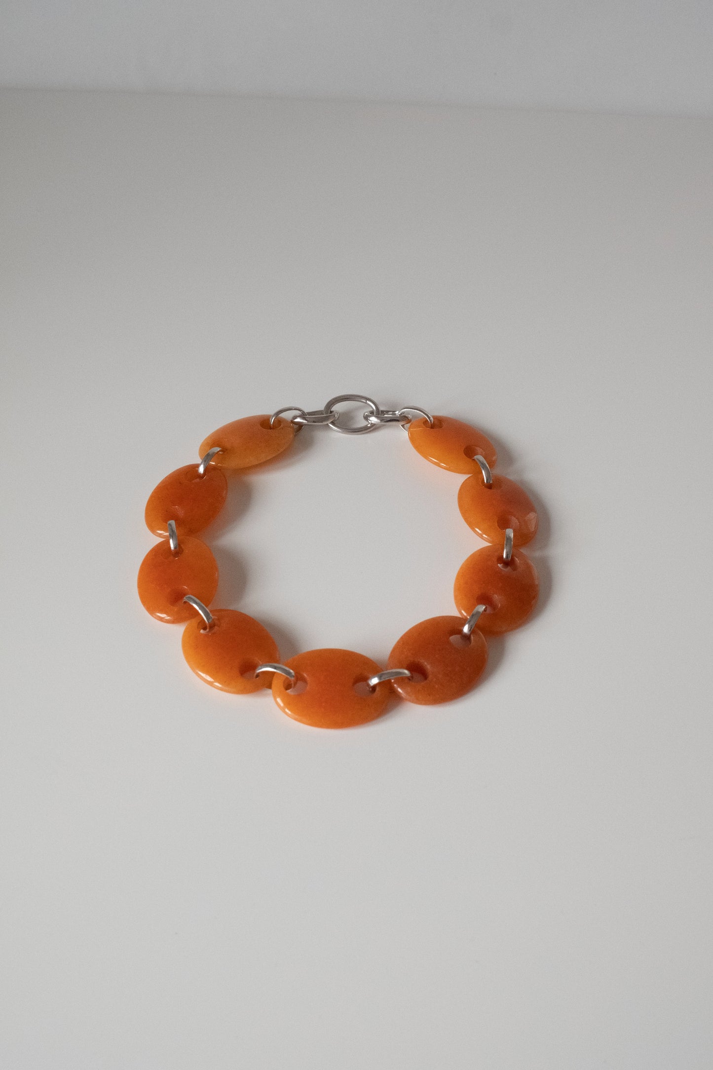 Oval Orange Jade Link Chain Necklace