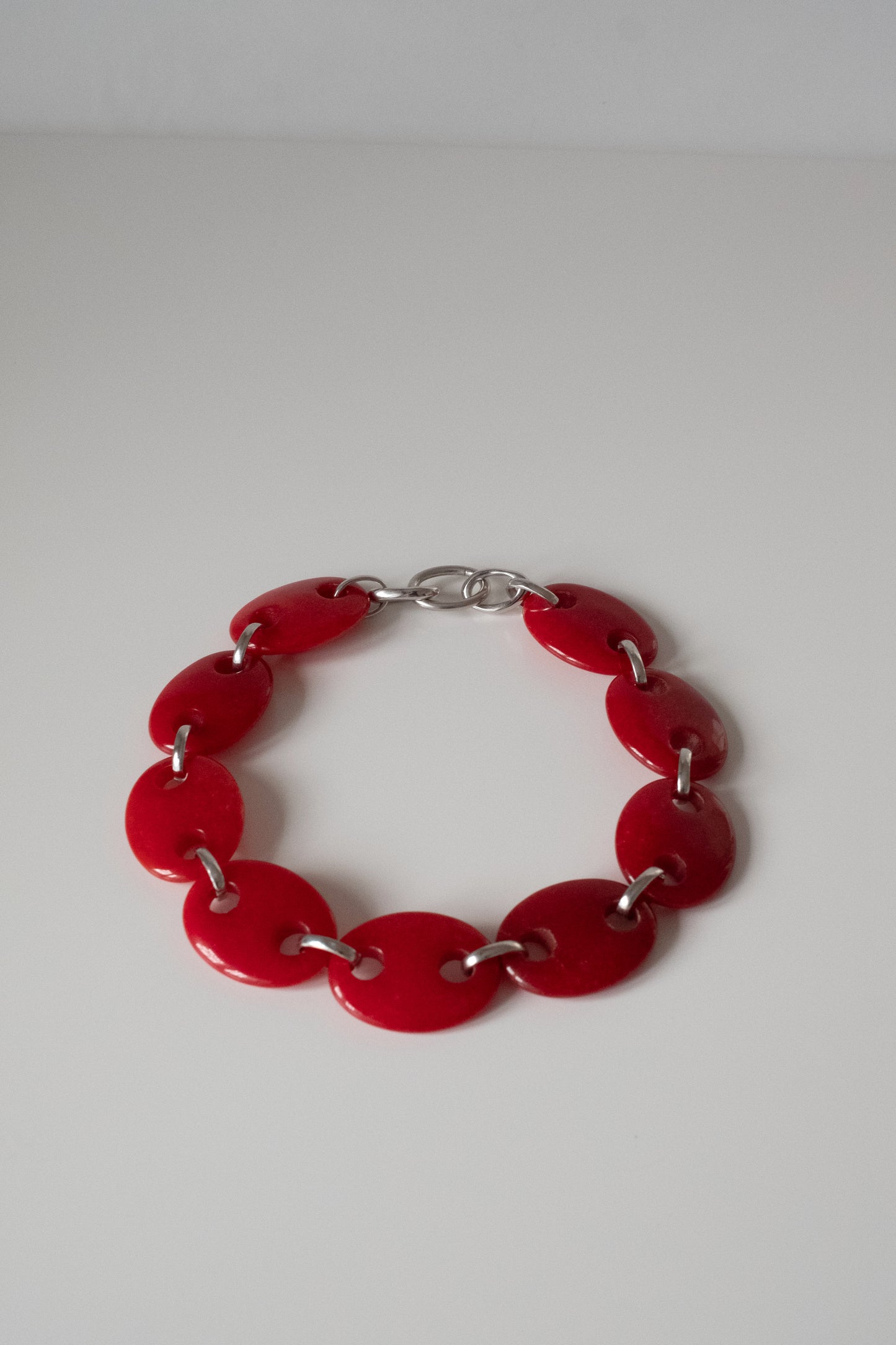 Oval Red Jade Link Chain Necklace