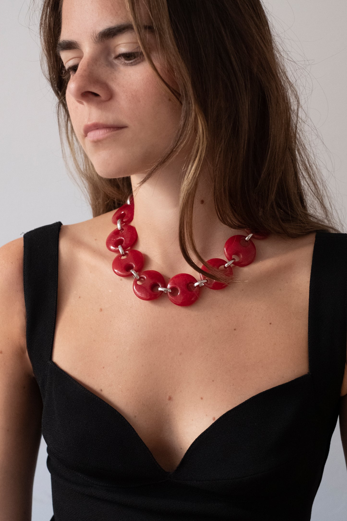 Circle Red Jade Link Chain Necklace