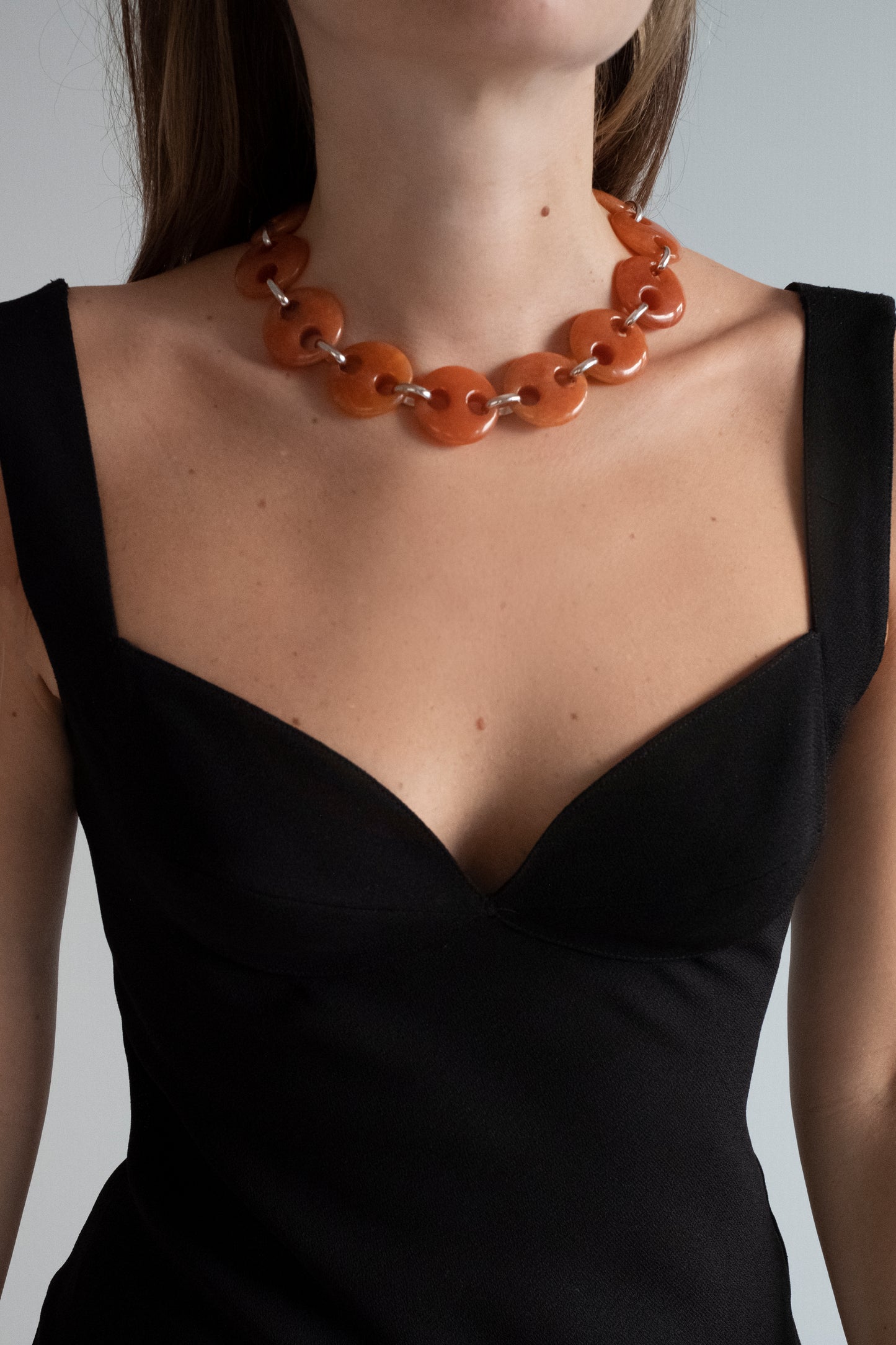 Circle Orange Jade Link Chain Necklace