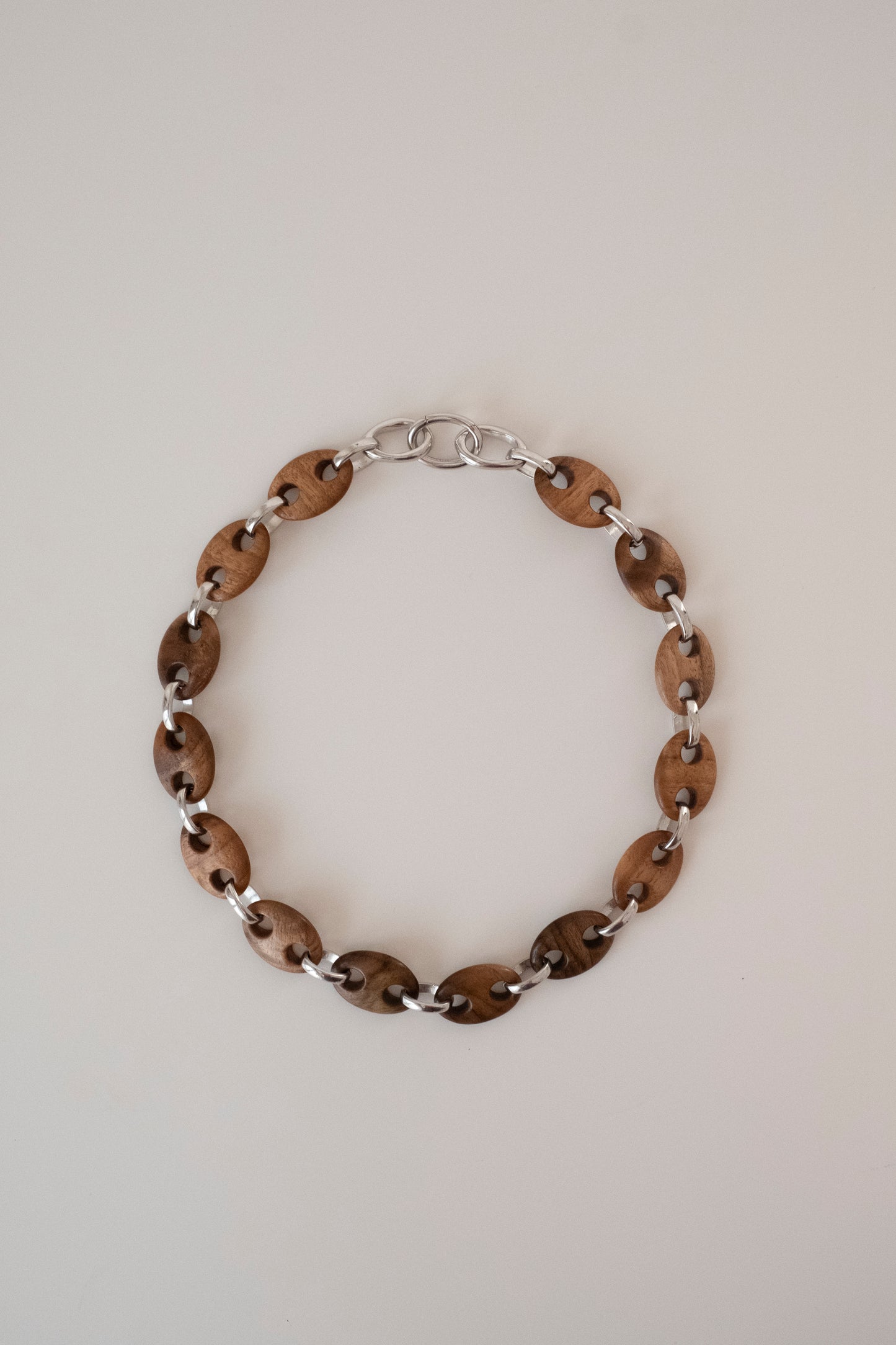 Mini Oval Walnut Ebony Link Chain Necklace