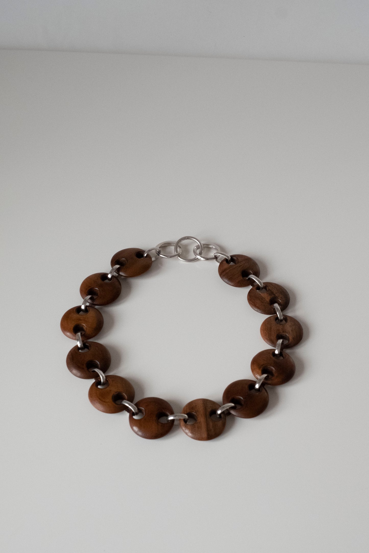 Circle Walnut Link Chain Necklace