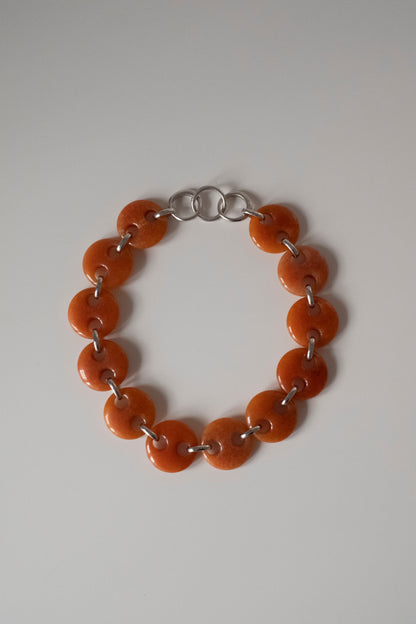 Circle Orange Jade Link Chain Necklace