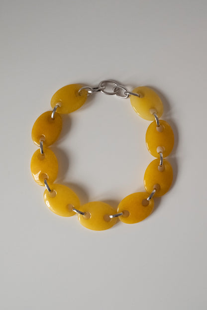 Oval Yellow Jade Link Chain Necklace