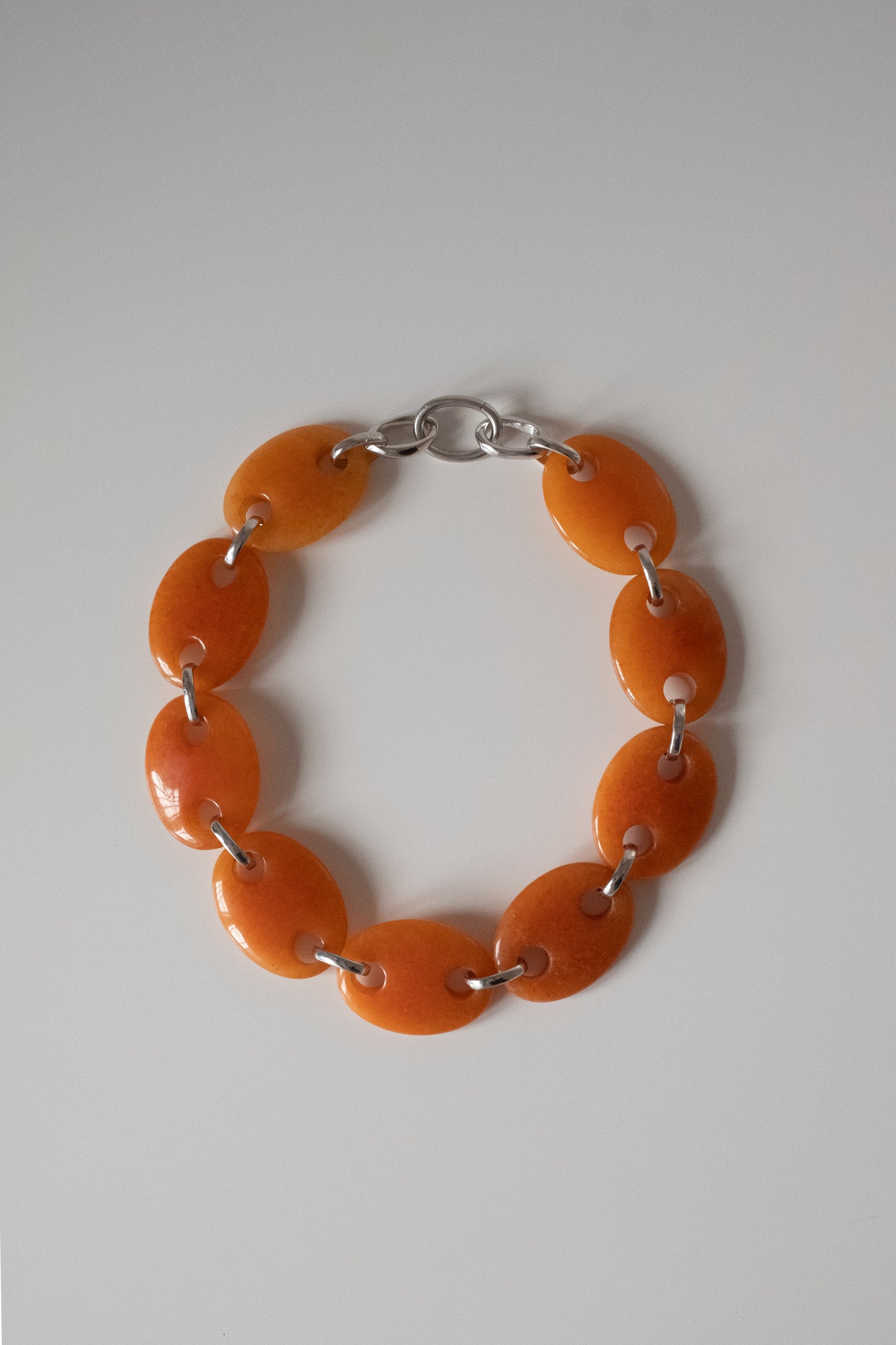 Oval Orange Jade Link Chain Necklace