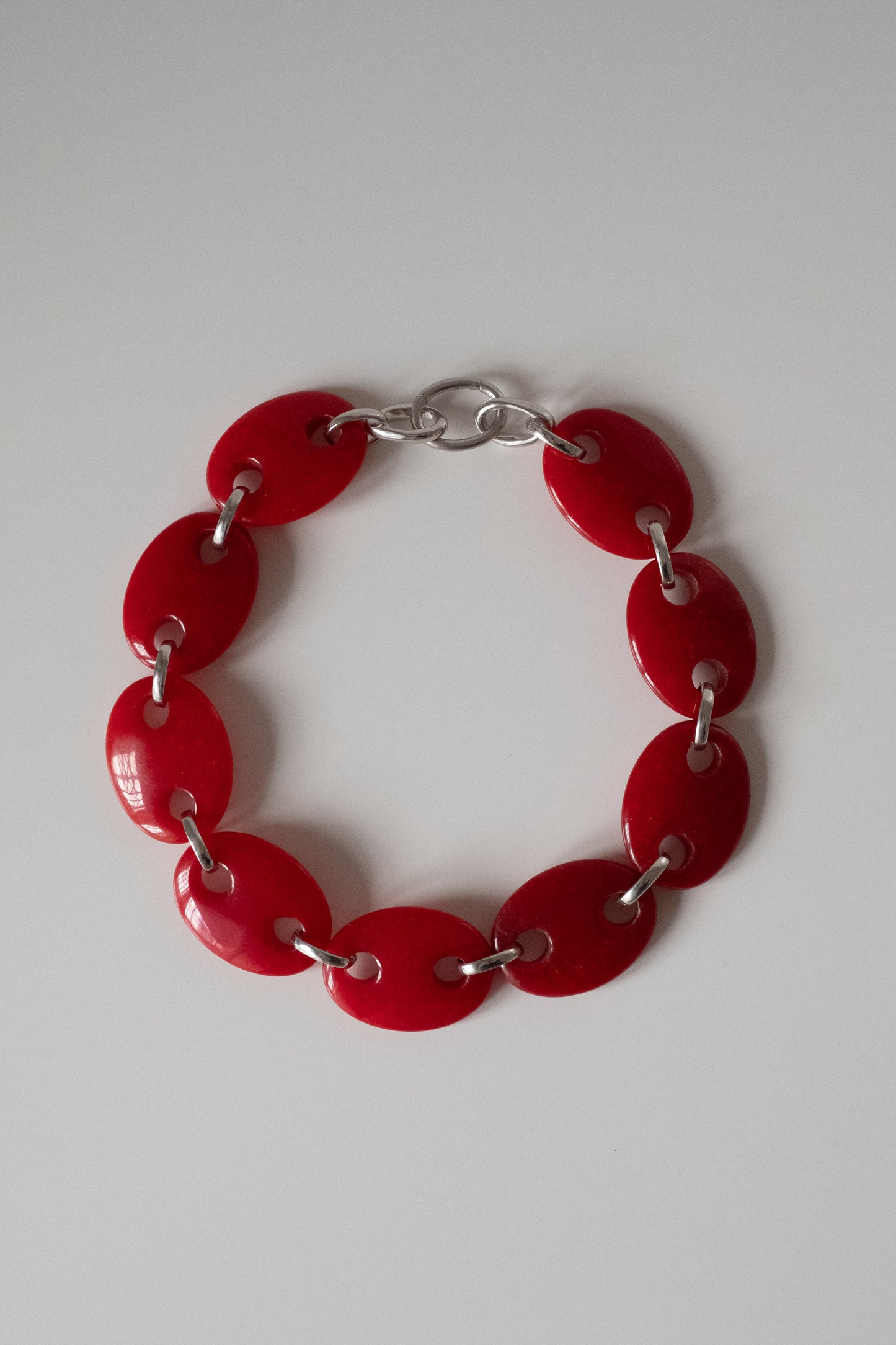 Oval Red Jade Link Chain Necklace