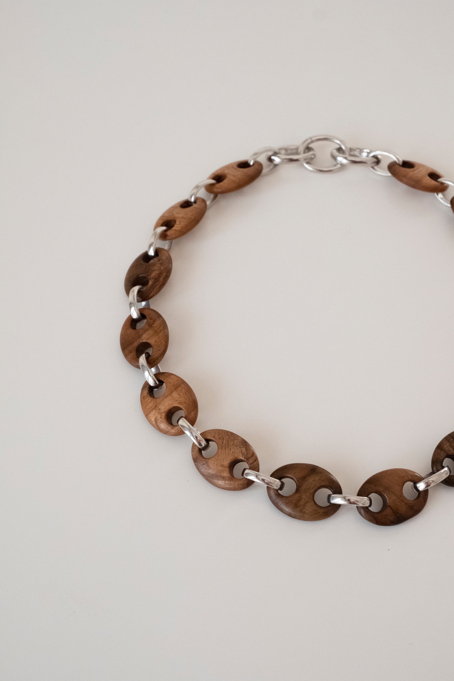 Mini Oval Walnut Ebony Link Chain Necklace