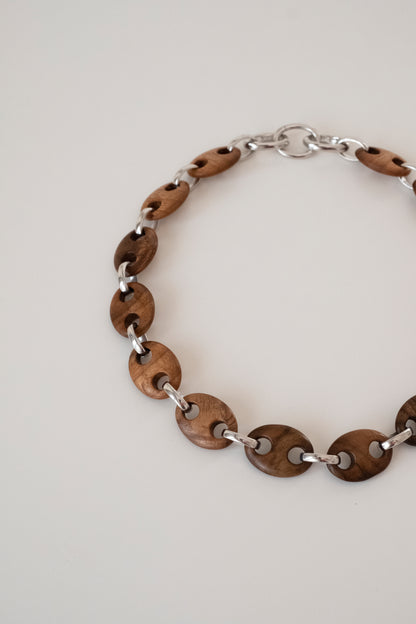 Mini Oval Walnut Ebony Link Chain Necklace