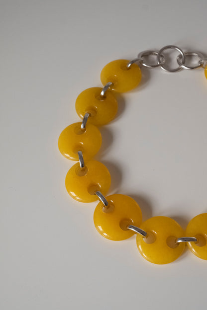 Circle Yellow Jade Link Chain Necklace