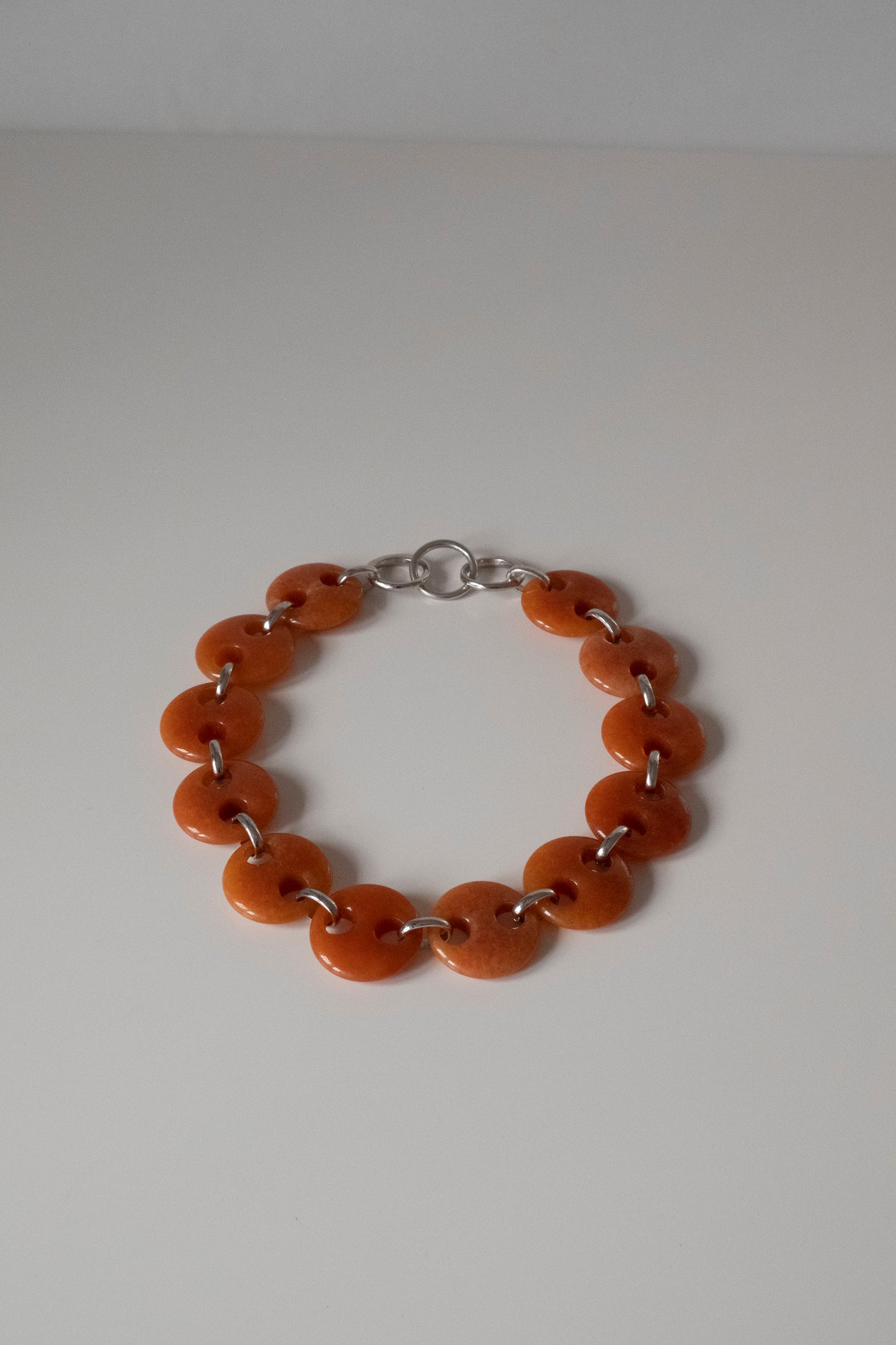 Circle Orange Jade Link Chain Necklace