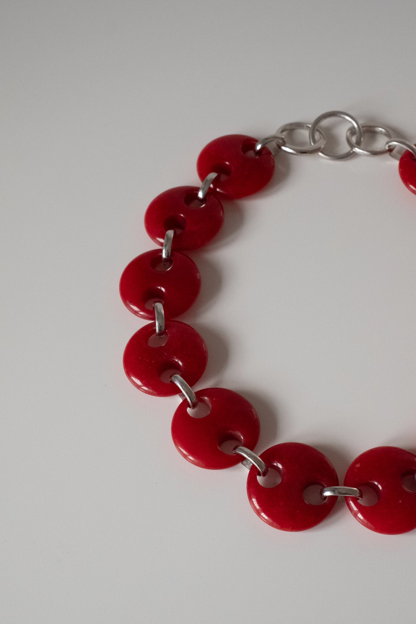 Circle Red Jade Link Chain Necklace