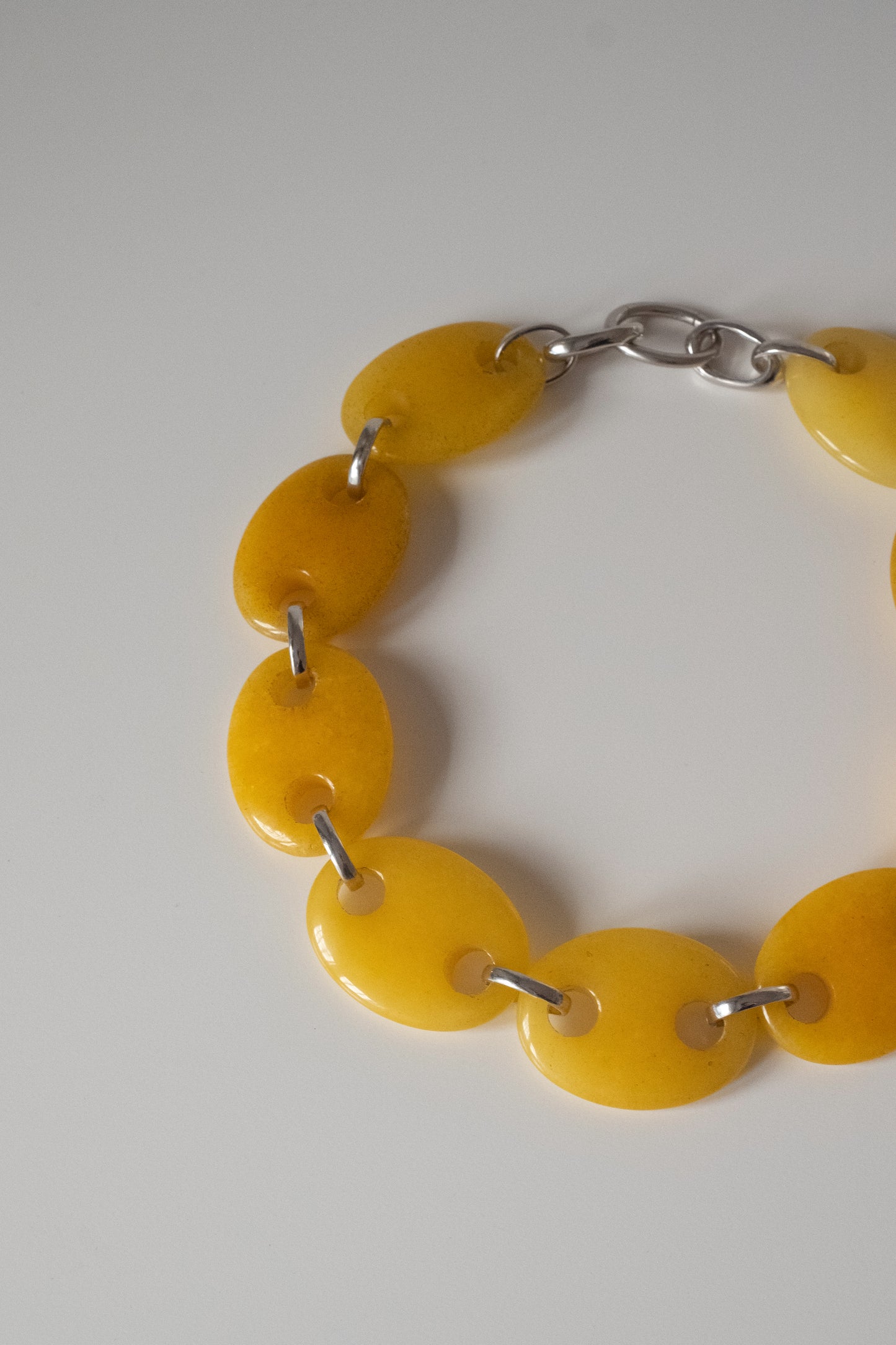 Oval Yellow Jade Link Chain Necklace