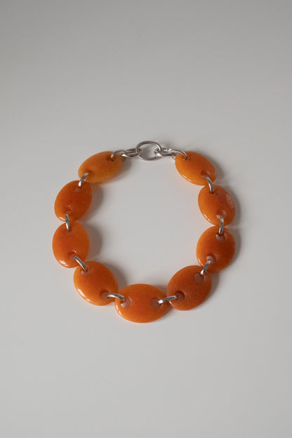 Oval Orange Jade Link Chain Necklace