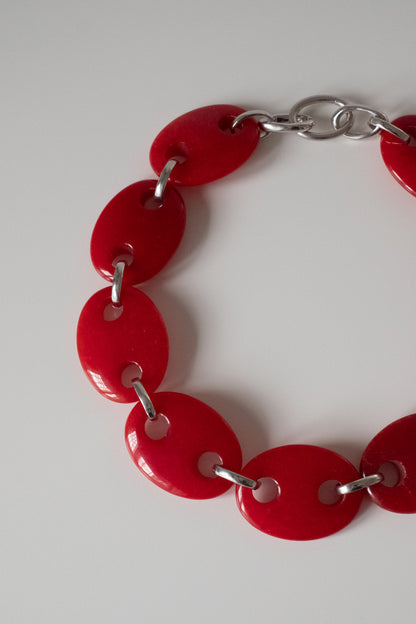 Oval Red Jade Link Chain Necklace