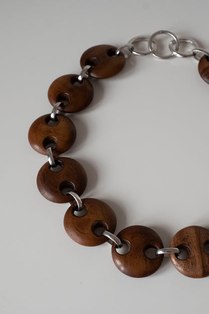 Circle Walnut Link Chain Necklace