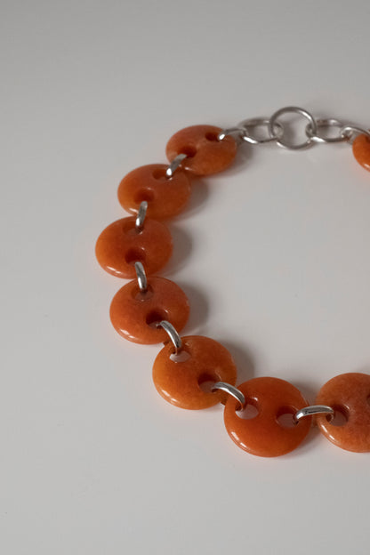 Circle Orange Jade Link Chain Necklace