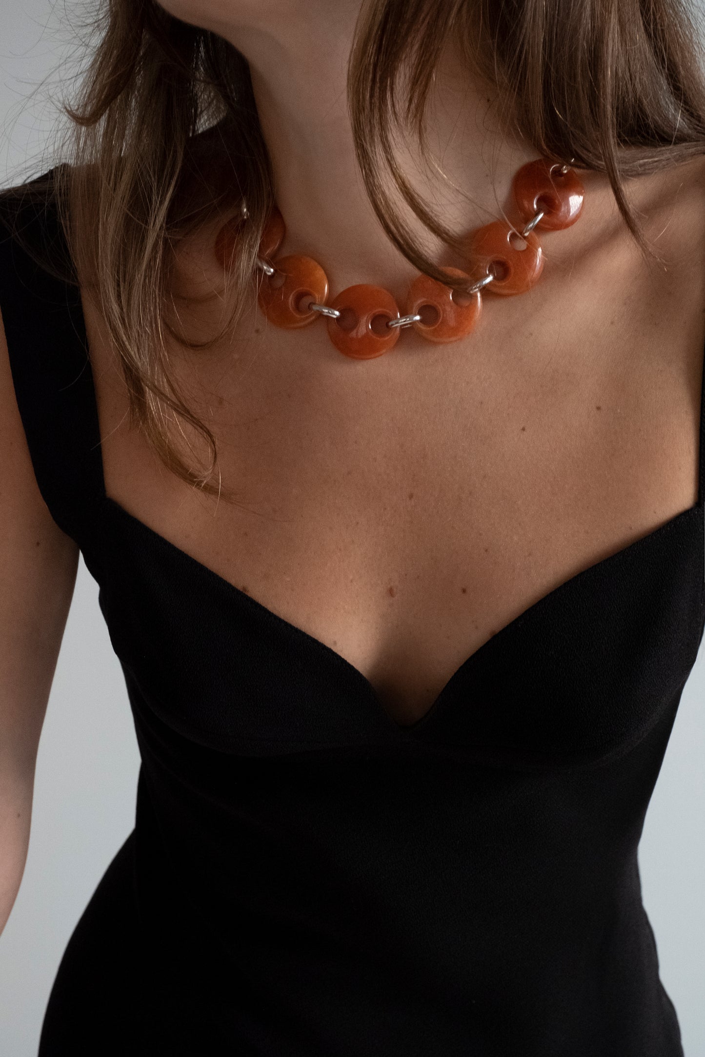 Circle Orange Jade Link Chain Necklace