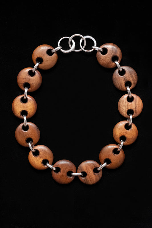 Circle Walnut Link Chain Necklace